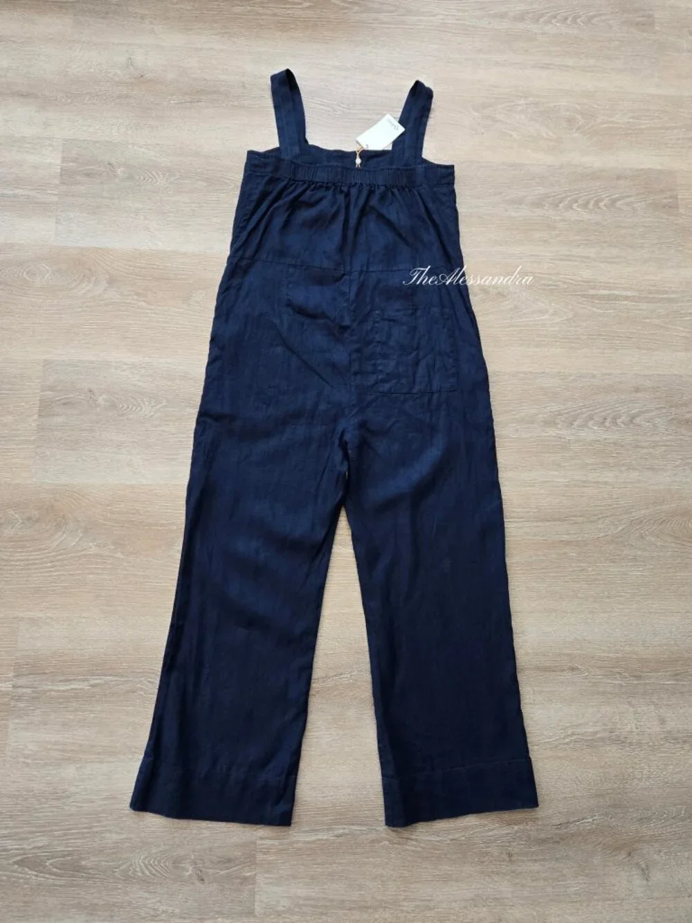 Quince European Linen Square Neck Jumpsuit Deep Navy Size S New With Tags